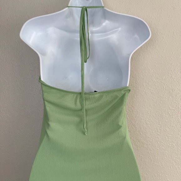 See You Monday green mesh ruched halter maxi bodycon dress M - Picture 6 of 10
